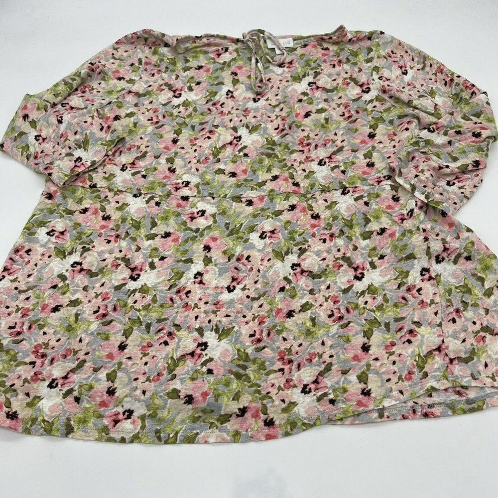 J Jill Love Linen Floral Slubbed Knit 3/4 sleeve Shirt Tunic Large Linen